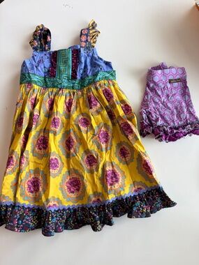 Matilda Jane 2 piece set - Apron dress with ruffle shorts - Size 6